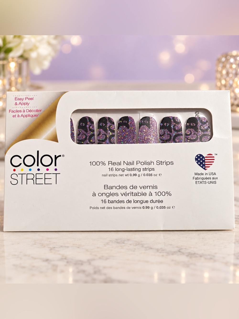 NEW Color Street Purple Glitter & Black Nail Strips - 16 Pack Cat’s All Folks